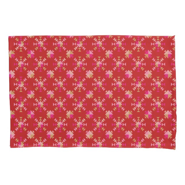 Modern Geometric Shapes Pattern in Bright Red Pillowcase (Front-Left)
