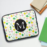 Modern Geometric Shapes Pattern Monogram Name Laptop Sleeve<br><div class="desc">A cute and modern monogram design with a colorful pattern with geometric shapes in yellow,  pink and green.</div>