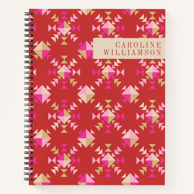 Modern Geometric Shapes Pattern Red Personalised Notebook (Front)