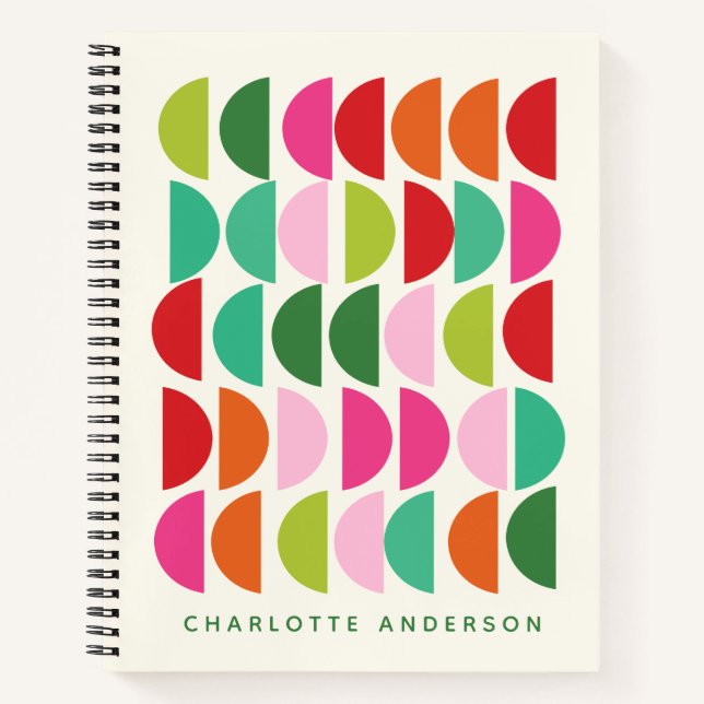 Modern Geometric Shapes Pink Green Personalised Notebook (Front)