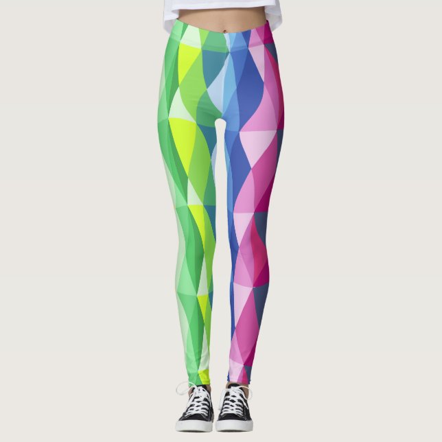 Modern Geometric Shapes Rainbow Pattern Leggings (Front)