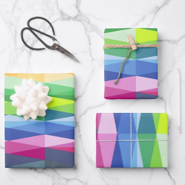 Modern Geometric Shapes Rainbow Pattern Wrapping Paper Sheet (Front)