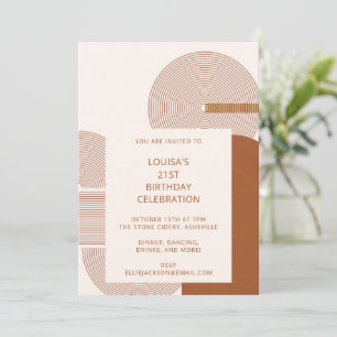 Modern Geometric Shapes Terracotta 21st Birthday Invitation