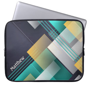 Modern Geometric Shapes Texture with Custom Name Laptop Sleeve