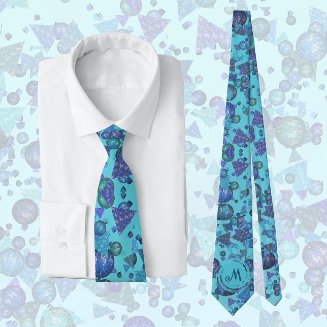 Modern geometric shapes with monogram in blue tie (Creator Uploaded)