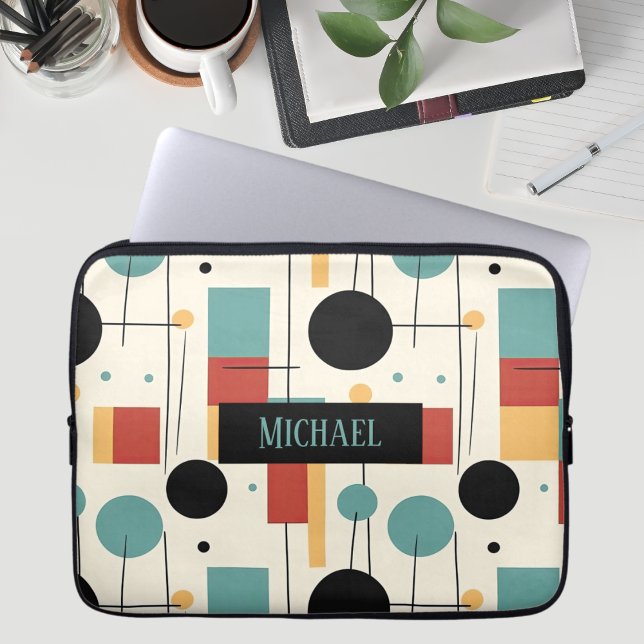Modern Geometric Shapes With Name Laptop Sleeve (Creator Uploaded)