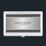Modern geometric Silver Grey Metallic Design Business Card Holder<br><div class="desc">Elegant modern geometric silver grey metallic texture look with dark grey decorative stripes.  Matching business card available</div>