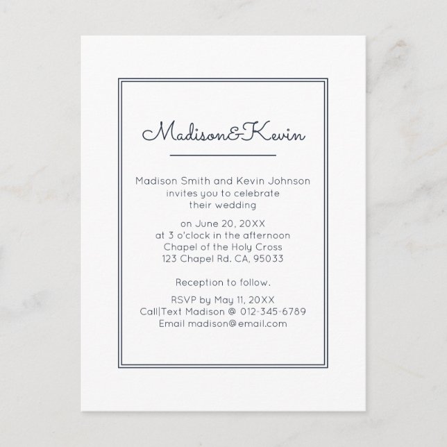 Modern Geometric | Simple Blue Wedding Postcard (Front)