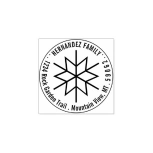 Modern Geometric Snowflake Return Address Round Rubber Stamp
