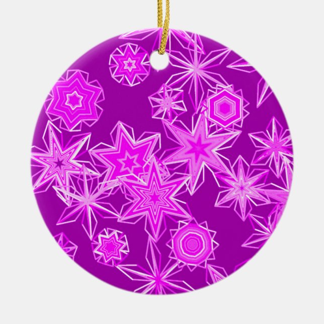Modern Geometric Snowflakes, Amethyst Purple Ceramic Tree Decoration (Front)