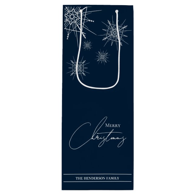 Modern | Geometric Snowflakes | Custom Christmas Wine Gift Bag (Front)