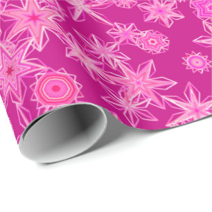 Modern Geometric Snowflakes, Deep Fuchsia Pink Wrapping Paper