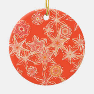Modern Geometric Snowflakes, Mandarin Orange Ceramic Tree Decoration