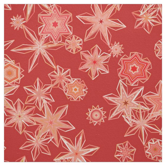 Modern Geometric Snowflakes, Mandarin Orange Fabric (Swatch)