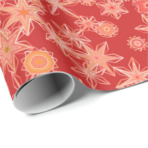 Modern Geometric Snowflakes, Mandarin Orange Wrapping Paper