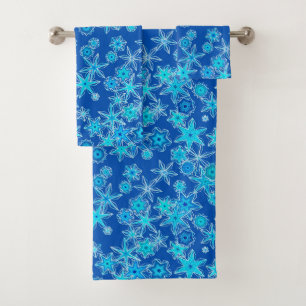 Modern Geometric Snowflakes, Sapphire Blue Bath Towel Set