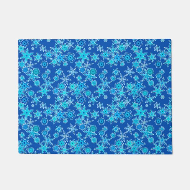 Modern Geometric Snowflakes, Sapphire Blue Doormat (Front)