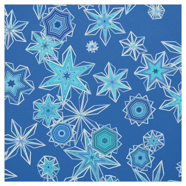 Modern Geometric Snowflakes, Sapphire Blue Fabric (Swatch)