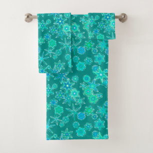Modern Geometric Snowflakes, Turquoise and Aqua Bath Towel Set