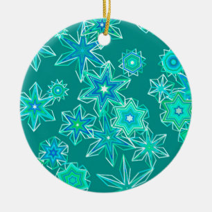 Modern Geometric Snowflakes, Turquoise and Aqua Ceramic Tree Decoration