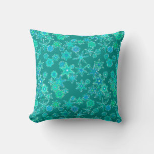 Modern Geometric Snowflakes, Turquoise and Aqua Cushion
