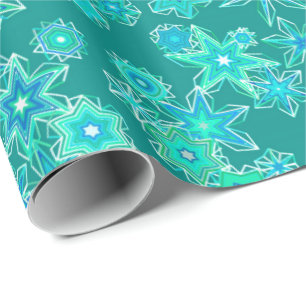 Modern Geometric Snowflakes, Turquoise and Aqua Wrapping Paper