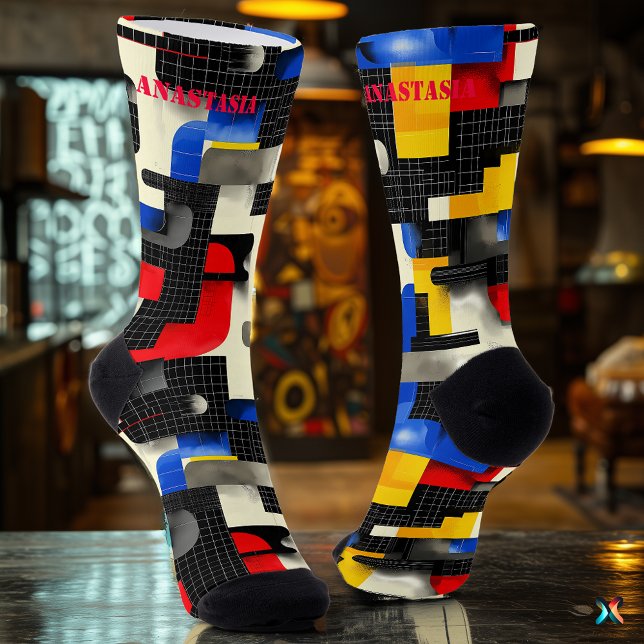 Modern Geometric Socks with Bold Colour Blocks (Creator Uploaded)