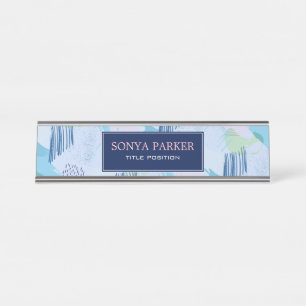 Modern Geometric Spirals and Lines Desk Name Plate