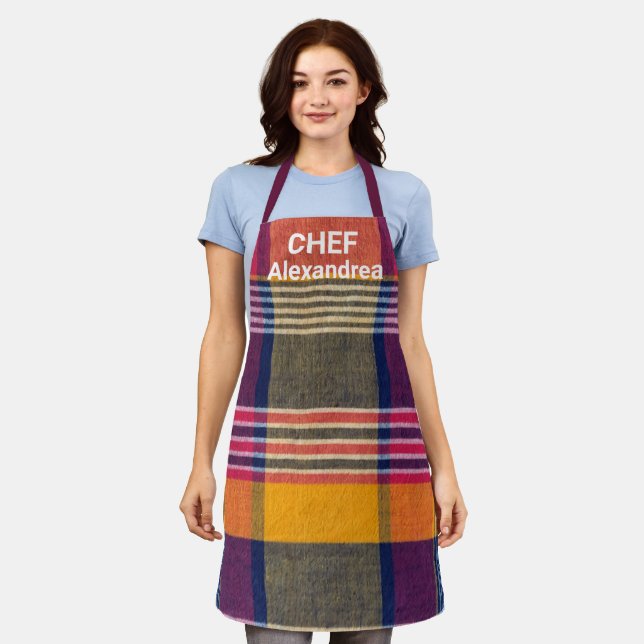 Modern Geometric Square Madras Plaid Pattern Apron (Worn)