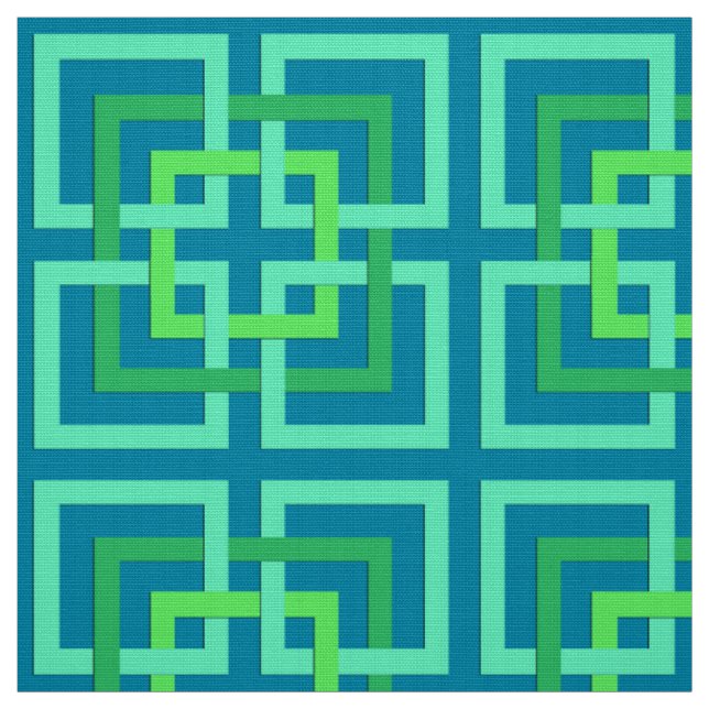 Modern Geometric Squares, Aqua, Teal, Lime Green Fabric (Swatch)