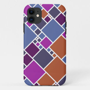 Modern Geometric Squares Brown Purple Grey iPhone 11 Case