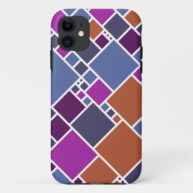 Modern Geometric Squares | Brown Purple Grey Case-Mate iPhone Case (Back)