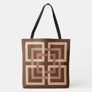 Modern Geometric Squares, Chocolate Brown and Tan Tote Bag