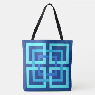 Modern Geometric Squares, Cobalt and Sky Blue Tote Bag