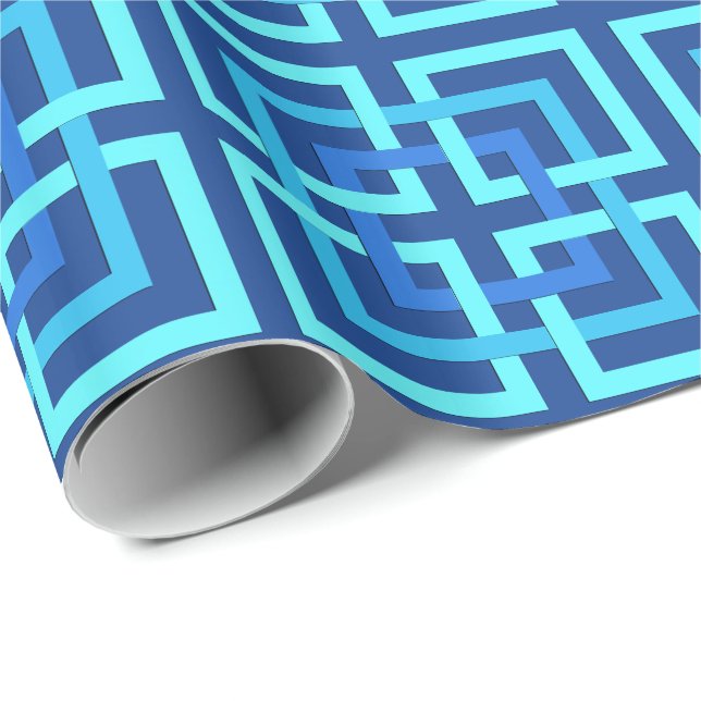 Modern Geometric Squares, Cobalt and Sky Blue Wrapping Paper (Roll Corner)