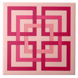 Modern Geometric Squares, Coral Pink and Red Tile