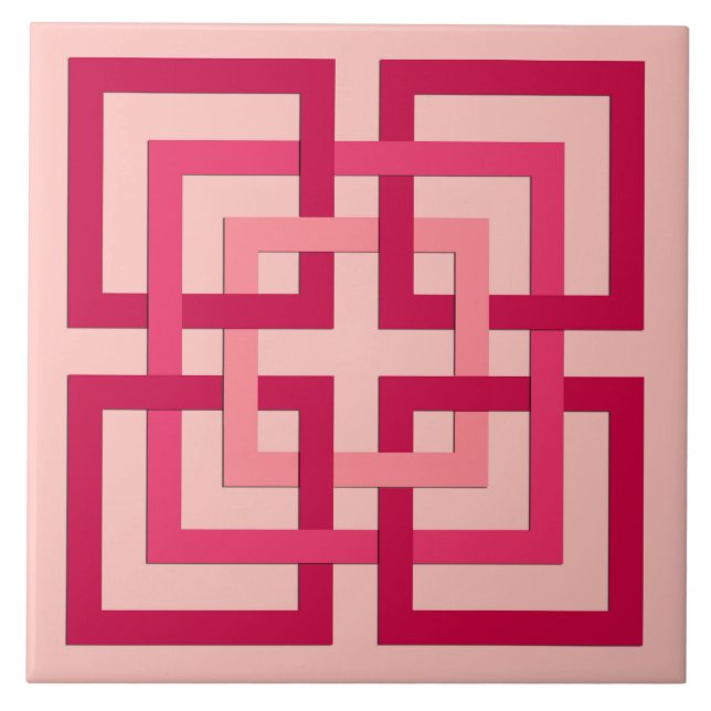 Modern Geometric Squares, Coral Pink and Red Tile (Front)