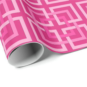 Modern Geometric Squares, Fuchsia and Light Pink Wrapping Paper