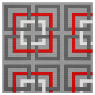 Modern Geometric Squares, Grey, Red and White Fabric