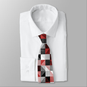 Modern Geometric Squares & Lines, Black Red Grey Tie