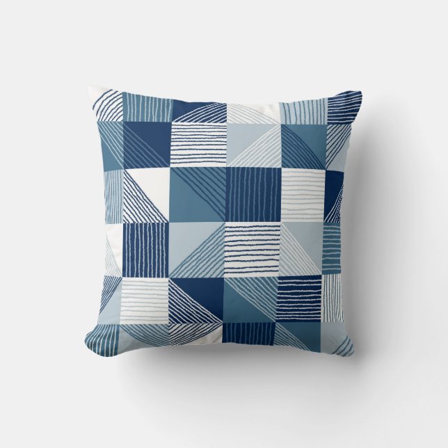 Modern Geometric Squares & Lines, Navy Blue Cushion (Front)