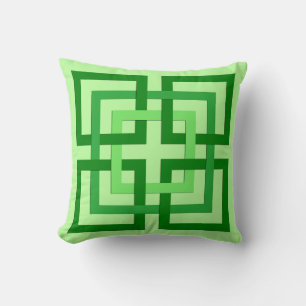Modern Geometric Squares, Mint Green and Emerald Cushion