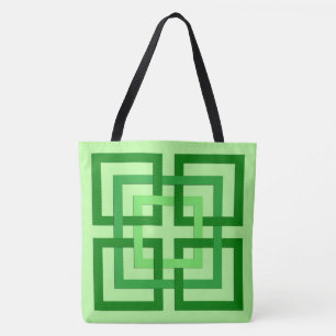 Modern Geometric Squares, Mint Green and Emerald Tote Bag