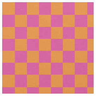 Modern Geometric Squares Pink Orange Checkered Fabric