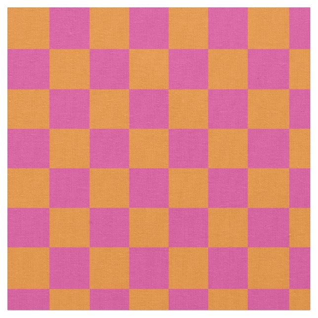 Modern Geometric Squares Pink Orange Chequered Fabric (Close Up)