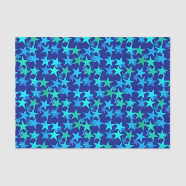 Modern Geometric Stars, Cobalt Blue and Turquoise Tissue Paper (Front)