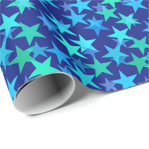 Modern Geometric Stars, Cobalt Blue and Turquoise Wrapping Paper