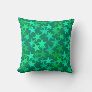 Modern Geometric Stars, Emerald and Mint Green Cushion