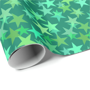 Modern Geometric Stars, Emerald and Mint Green Wrapping Paper