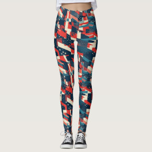 Modern Geometric Stars US Flag Pattern Leggings